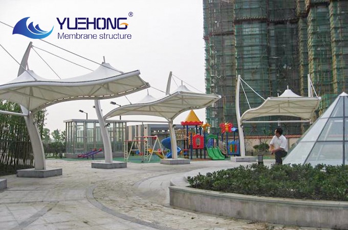Membrane structure canopy for shopping malls